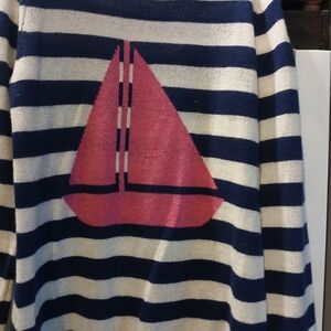 Hannah Rose Navy and White Striped Sweater with Pink Sailboat